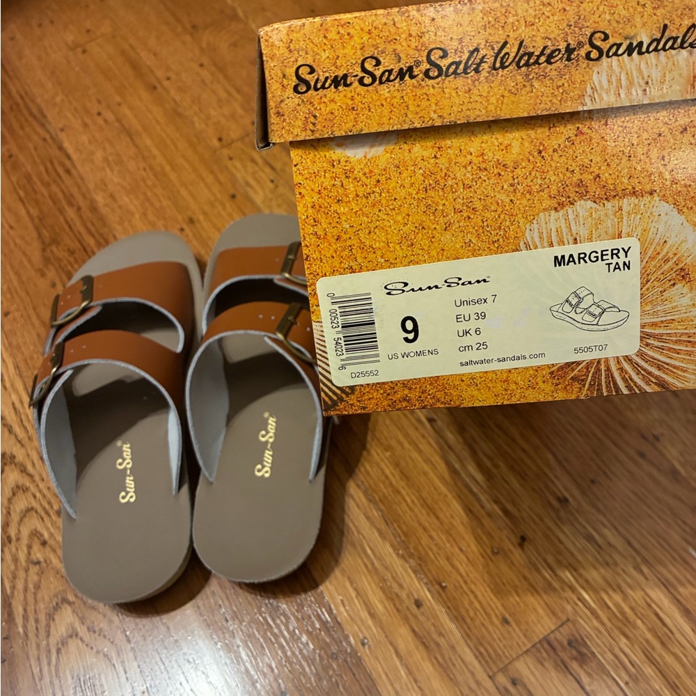 saltwater sandals Margery Tan Leather Slide Sandals.  Worn twice! Literally.